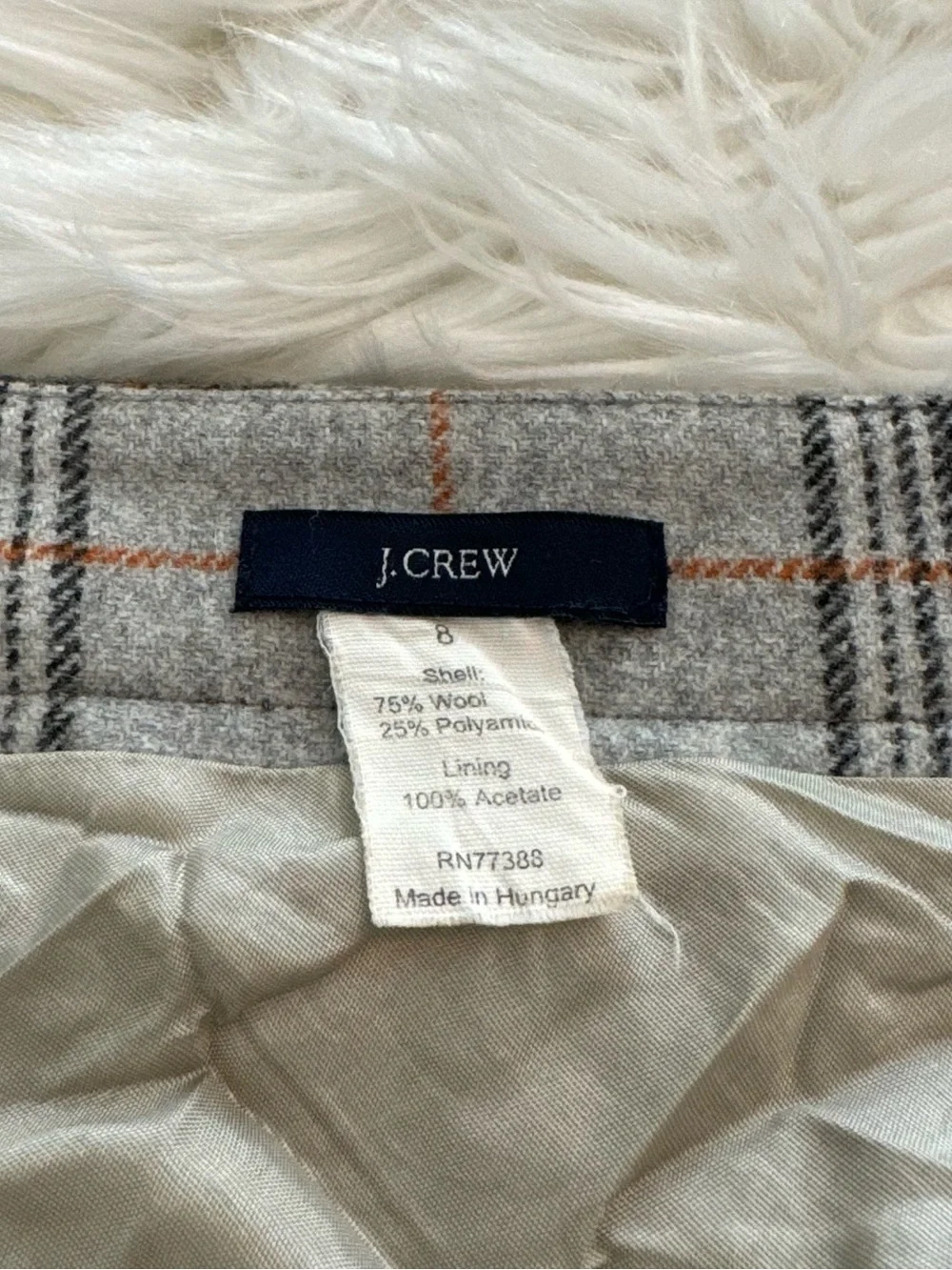 J. Crew Gray Plaid Wool Skirt with Orange Windowpane | Women’s 8